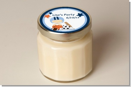 Sports Baby Caucasian - Baby Shower Personalized Candle Jar