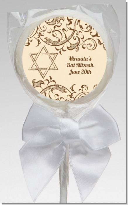 Jewish Star of David Brown & Beige - Personalized Bar / Bat Mitzvah Lollipop Favors