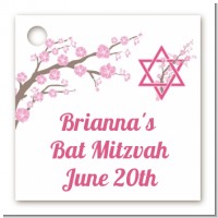 Jewish Star of David Cherry Blossom - Personalized Bar / Bat Mitzvah Card Stock Favor Tags