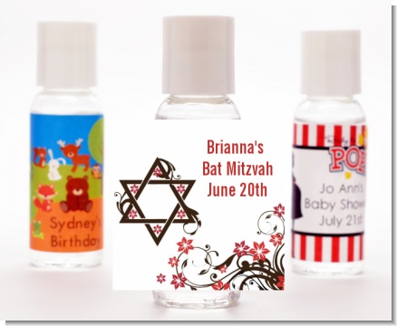 Jewish Star of David Floral Blossom - Personalized Bar / Bat Mitzvah Hand Sanitizers Favors