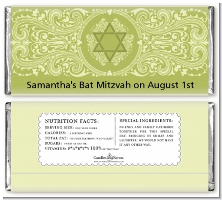 Jewish Star of David Sage Green - Personalized Bar / Bat Mitzvah Candy Bar Wrappers