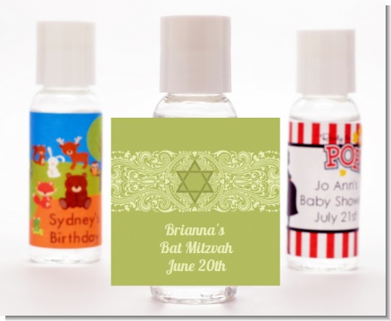 Jewish Star of David Sage Green - Personalized Bar / Bat Mitzvah Hand Sanitizers Favors