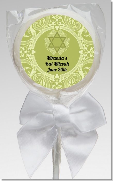 Jewish Star of David Sage Green - Personalized Bar / Bat Mitzvah Lollipop Favors