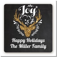 Joy Oh Deer Gold Glitter - Square Personalized Christmas Sticker Labels