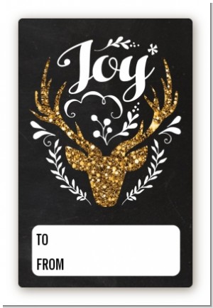 Joy Oh Deer Gold Glitter - Custom Large Rectangle Christmas Sticker/Labels