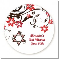 Jewish Star Of David Floral Blossom - Round Personalized Bar / Bat Mitzvah Sticker Labels