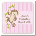 Monkey Girl - Square Personalized Birthday Party Sticker Labels thumbnail