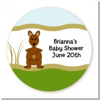 Kangaroo - Round Personalized Baby Shower Sticker Labels