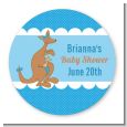 Kangaroo Blue - Round Personalized Baby Shower Sticker Labels thumbnail