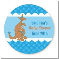 Kangaroo Blue - Round Personalized Baby Shower Sticker Labels