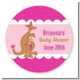 Kangaroo Pink - Round Personalized Baby Shower Sticker Labels thumbnail