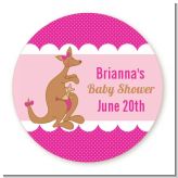 Kangaroo Pink - Round Personalized Baby Shower Sticker Labels