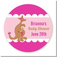 Kangaroo Pink - Round Personalized Baby Shower Sticker Labels