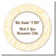 Pale Yellow & Brown - Round Personalized Bridal Shower Sticker Labels thumbnail