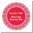 Love is Blooming Red - Round Personalized Bridal Shower Sticker Labels thumbnail