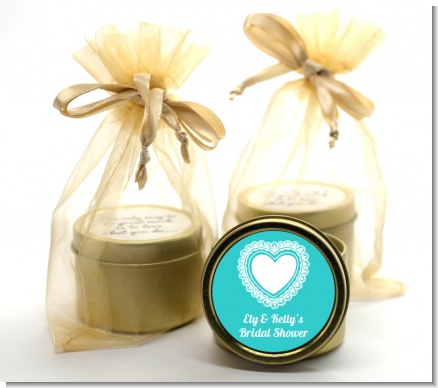 Lace of Hearts - Bridal Shower Gold Tin Candle Favors
