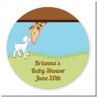 Lamb & Giraffe - Round Personalized Baby Shower Sticker Labels