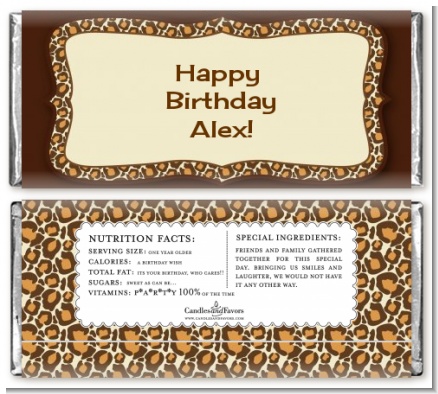 Leopard Brown - Personalized Birthday Party Candy Bar Wrappers