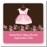 Little Girl Outfit - Square Personalized Baby Shower Sticker Labels