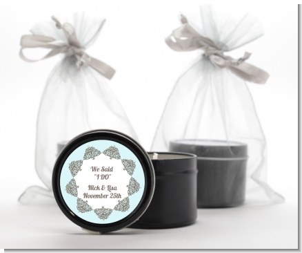 Light Blue & Grey - Bridal Shower Black Candle Tin Favors