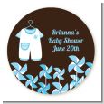 Little Boy Outfit - Round Personalized Baby Shower Sticker Labels thumbnail