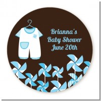Little Boy Outfit - Round Personalized Baby Shower Sticker Labels