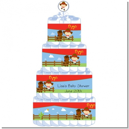 Little Cowboy - Personalized Baby Shower Diaper Cake 4 Tier