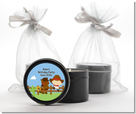 Little Cowboy - Birthday Party Black Candle Tin Favors