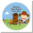 Little Cowboy - Round Personalized Baby Shower Sticker Labels thumbnail
