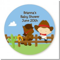 Little Cowboy - Round Personalized Baby Shower Sticker Labels