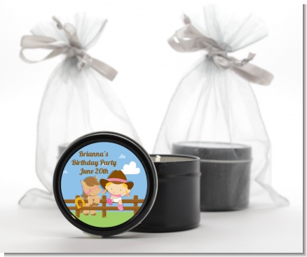 Little Cowgirl - Birthday Party Black Candle Tin Favors