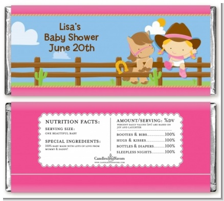 Little Cowgirl - Personalized Baby Shower Candy Bar Wrappers