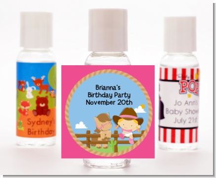 Little Cowgirl - Personalized Birthday Party Hand Sanitizers Favors