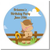 Little Cowgirl Horse - Round Personalized Birthday Party Sticker Labels