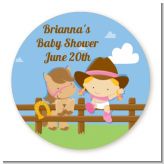 Little Cowgirl - Round Personalized Baby Shower Sticker Labels