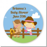 Little Cowgirl - Round Personalized Baby Shower Sticker Labels