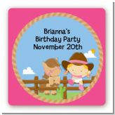 Little Cowgirl - Square Personalized Birthday Party Sticker Labels