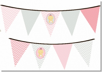 It's A Girl Chevron Asian - Baby Shower Themed Pennant Set