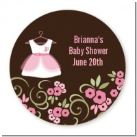 Little Girl Outfit - Round Personalized Baby Shower Sticker Labels