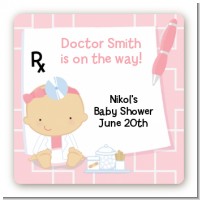 Little Girl Doctor On The Way - Square Personalized Baby Shower Sticker Labels