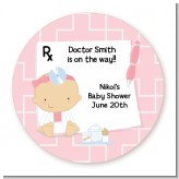 Little Girl Doctor On The Way - Round Personalized Baby Shower Sticker Labels