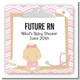 Little Girl Nurse On The Way - Square Personalized Baby Shower Sticker Labels thumbnail