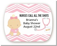 Little Girl Nurse On The Way - Personalized Baby Shower Rounded Corner Stickers
