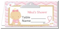 Little Girl Nurse On The Way - Personalized Baby Shower Place Cards
