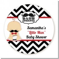 Little Man Mustache Black/Grey - Round Personalized Baby Shower Sticker Labels
