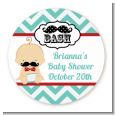 Little Man Mustache - Round Personalized Baby Shower Sticker Labels thumbnail