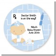 Little Doctor On The Way - Round Personalized Baby Shower Sticker Labels thumbnail
