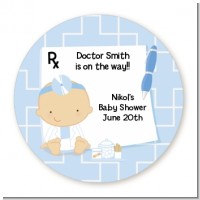 Little Doctor On The Way - Round Personalized Baby Shower Sticker Labels