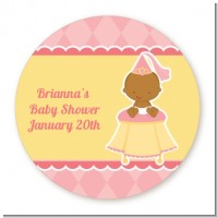 Little Princess African American - Round Personalized Baby Shower Sticker Labels