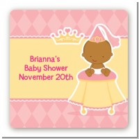Little Princess African American - Square Personalized Baby Shower Sticker Labels